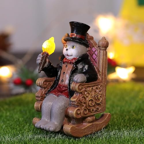 FOXMIS Whimsical Cat Garden Decor Statues Outdoor Solar Lights for Yard Art Outdoor Christmas...