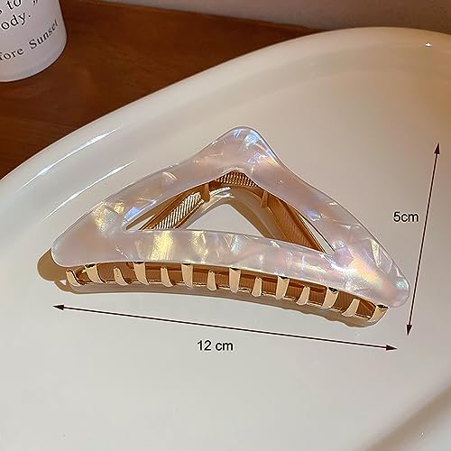 2 Pack Metal Hair Claw Clips,Hollow Triangle Hair Clips Medium Size Strong Grab Clips Shark Barrette Hair Clamps Hair Accessories Valentine's Day Gift for Thick Thin Hair(White and Gray)
