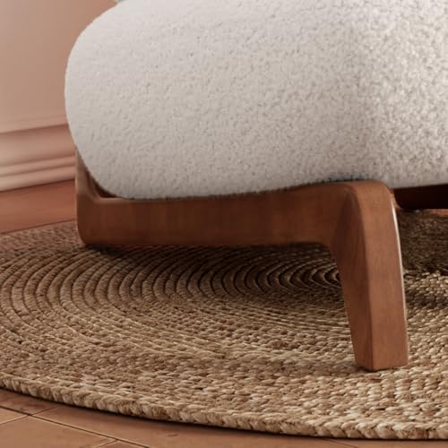 Image of Modern Upholstered Lounge Chair | Premium Fabric Accent Chair with Solid Wooden Legs | Comfortable Single Seater for Living Room, Bedroom & Office (White)