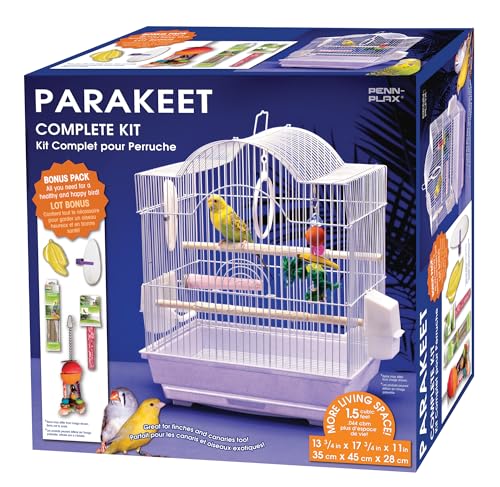 Image of Penn-Plax Bird-Life Bird Cage Starter Kit with Accessories - White Arched Cage - for Parakeets, Lovebirds, Parrotlets, and Finches - Small (BCK1)