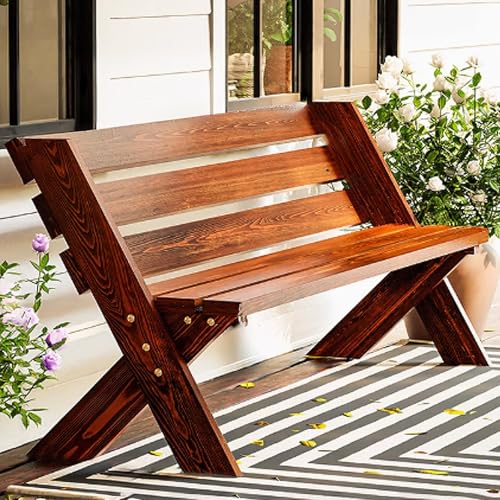 Banc de patio avec dossier confortable en bois stable de 150 cm