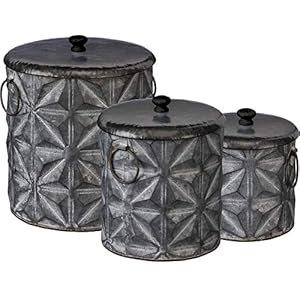 Primitives by Kathy Set of Three Metal Star Pattern Decorative Canister Set Primitives by Kathy Set of Three Metal Star Pattern Decorative Canister Set