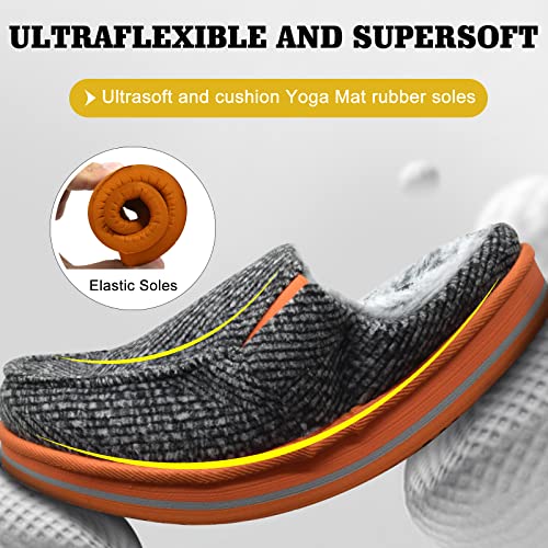 Image of ONCAI Mens Clog Slippers with Arch Support Stripe Faux Fur Cotton-Blend High-Density Memory Foam Warm House Slippers Slip-on Indoor Outdoor Rubber Sole Size 7-16