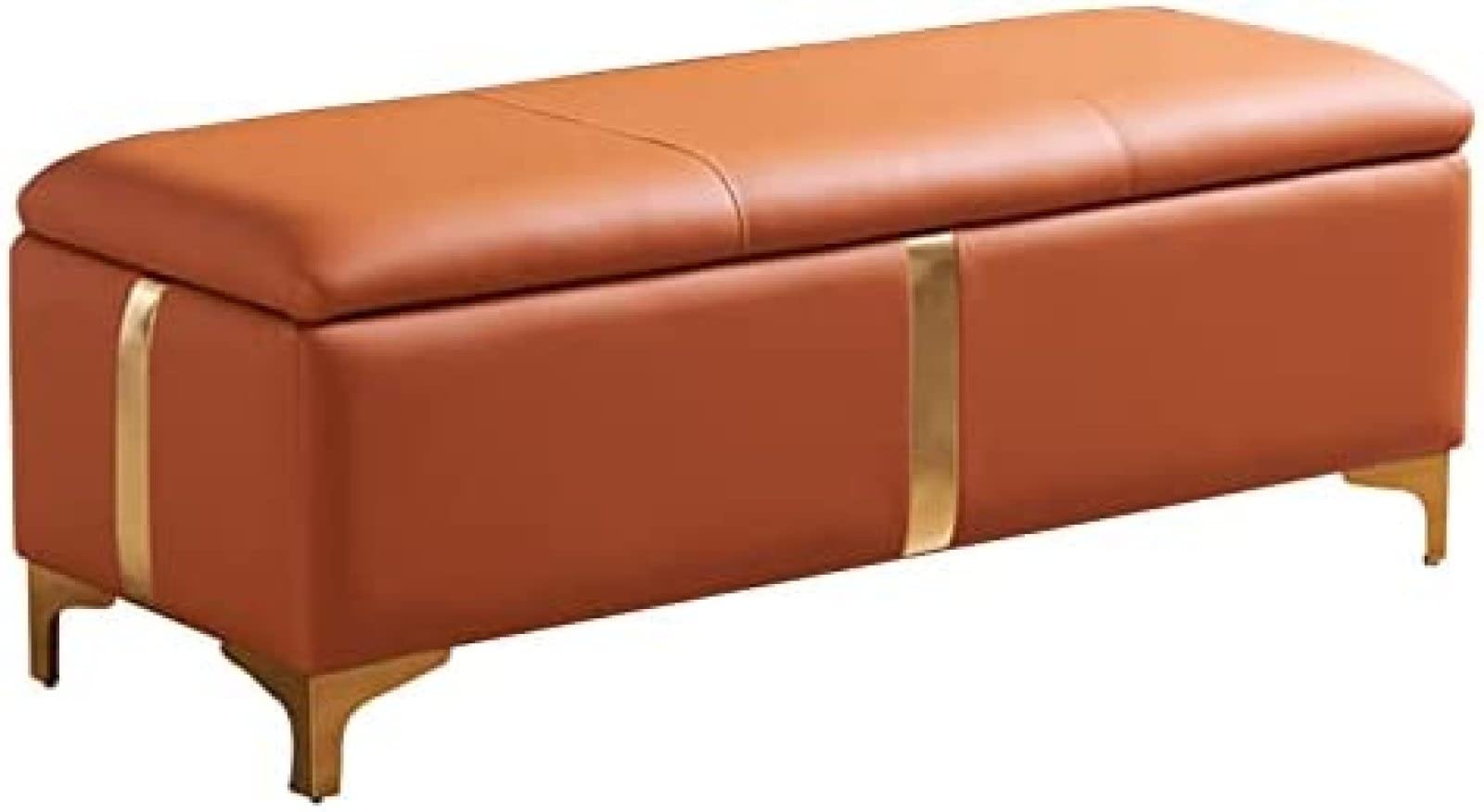 Repose-pieds peu encombrant orange en cuir avec coffre intégré