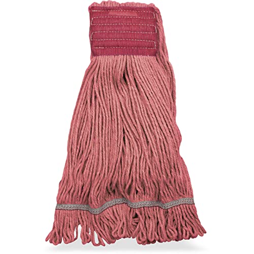 Image of SPARTA Flo-Pac Cotton Mop Head, Loop-Ended, Wide Band with 5 inch Red Band for Organized Cleaning, Large, Red, (Pack of 12)