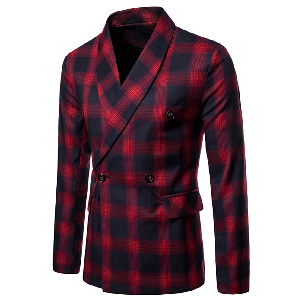 GUOCU Herren Smoking Sakko Anzug Modern Luxus Stilvoll Kariert Anzugjacke Blazer Slim Fit Freizeit Jacke Mantel Outerwear