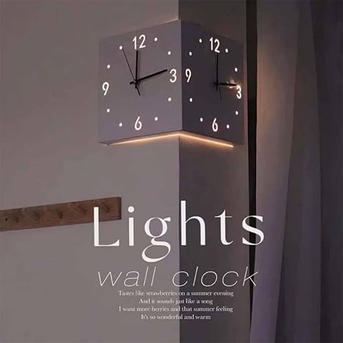 Miniatura 4 de Reloj de pared Corne de doble cara, reloj de esquina, reloj de pared de esquina luminoso con sensor con escala numeral, funciona con pilas, reloj de
