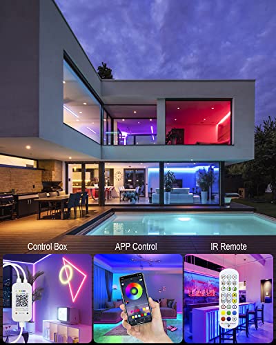 Aclorol 12V Neon Lights Rgb Led Neon Strip Light Rope Flex Lights Multi Color Changing Bluetooth App Control Waterproof 5M 540Leds For Bedroom Wall Indoor Outdoor Party W/Power Supply Led Controller #TOP2