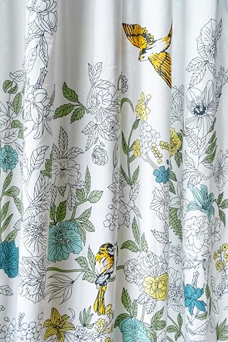 Image of Tranquebar Curtain Co. Window Curtains 6 Feet, 60-65% Room Darkening, Yellow Floral & Bird Print, Cotton Curtains for Window, Cotton Curtains 6 Feet Long Set of 2, BackTabs, Dia (183 cm) - Set of 2