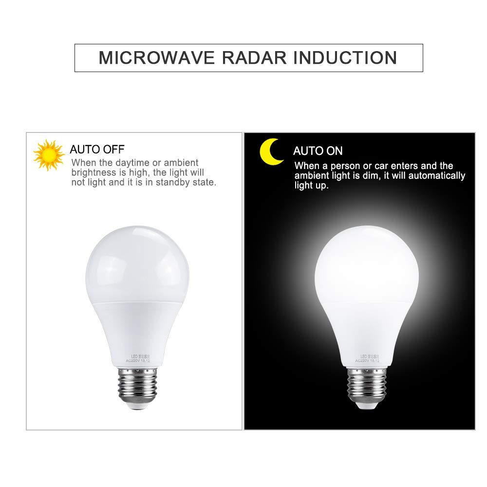 fengyan Casa Bombillas, Paquete de 10, lámpara LED con Sensor de Radar Inteligente AC220V E27 10W/15W/20W Didoe Spotlight Bombilla de Apagado/Encendido automático Familiar Lámpara(15W Cool White)