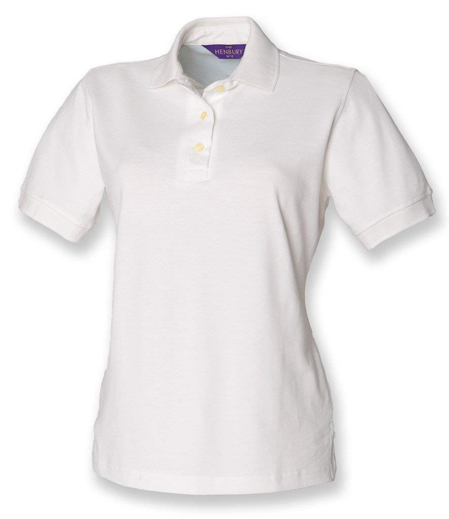 Henbury Ladies Classic Pique Polo Shirt : Color - White : Size - 16