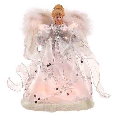 Vickerman Ice Palace Lighted White and Silver Angel Christmas Tree Topper with Clear Lights, 12'