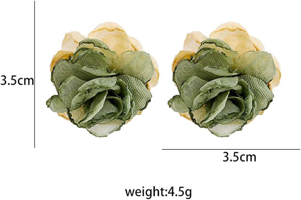Two-tone Flower Earrings for Women Vintage Boho Big Fabric Chiffon Floral Drop Earrings Rose Statement Charm Chic Petal Earrings Dainty Jewelry Gifts - Image 3