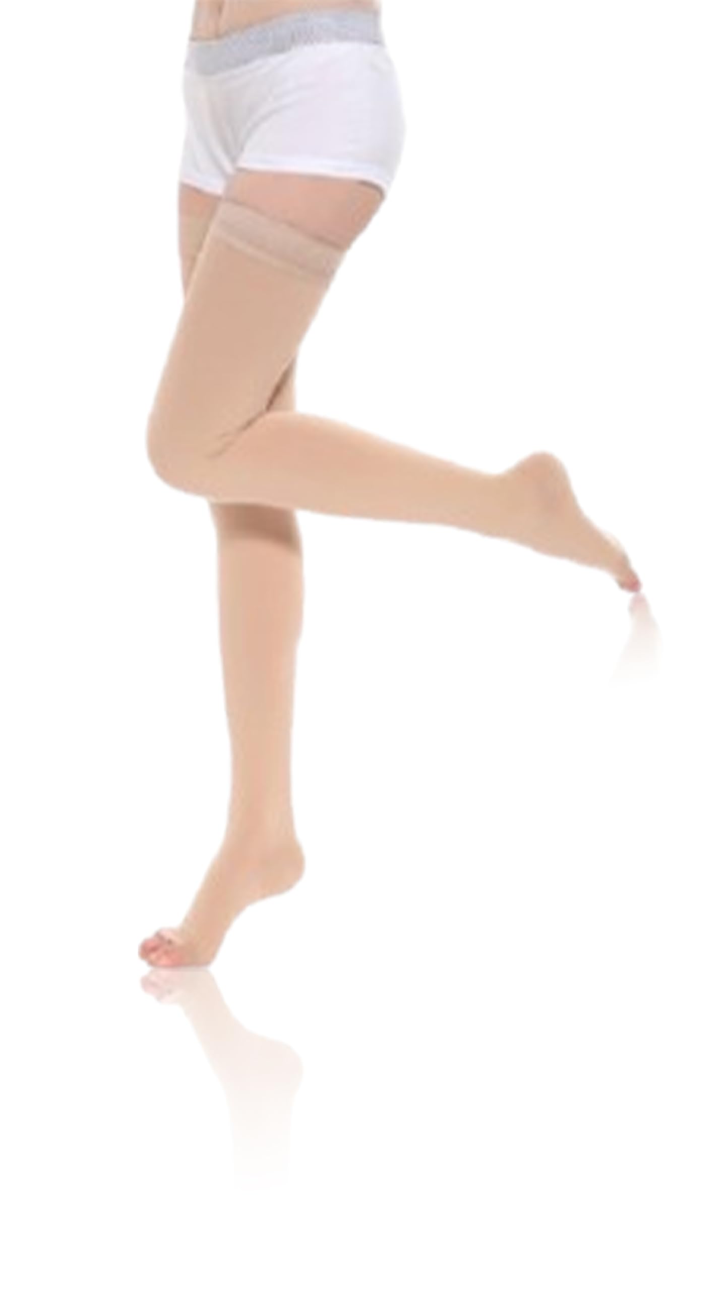 Sponsored Ad – Sweet seven Thigh High Compression Stockings for Varicose Vein Relief and Comfort - Open Toe Design for Swollen Legs, Travel, Flight, and Pregnancy Support - Beige, Size Medium