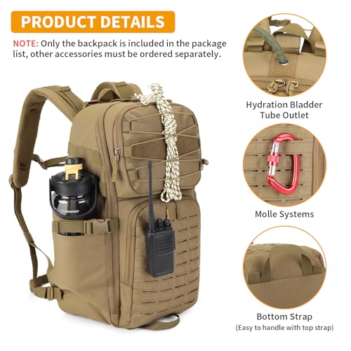 Image of HUNTVP Tactical Backpack for Men 35L Military Backpack MOLLE 1000D Army Daypack 3 Day Bug Out Bag for Work Camping Hiking Outdoor, Brown