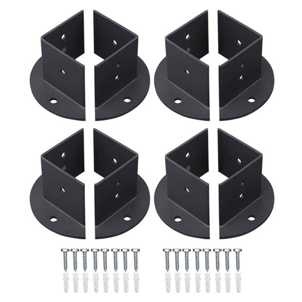 4 Pack Adjustable Post Base Brackets for 2x2 4x4 6x6 Inch Posts, Heavy Duty Carbon Steel Fence Pergola Connectors with Screws for Deck Porch Railing Concrete Wood Floor Support, Black