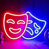 Vveikea Theater Mask Neon Sign Comedy And Tragedy Masks Led Sign Comedy Mask Neon Lights Movie Theater Wall Decor Drama Mask Light Up Sign for Home Theater Accessories