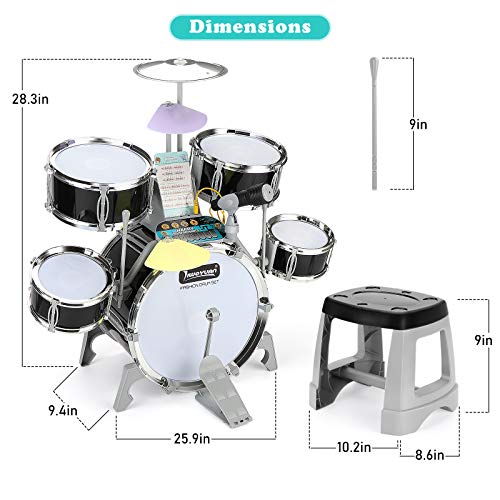 BEAURE Jazz Drum Set for Kids with Light Sound Microphone Compatible with Mobile Phone/Computer/MP3 Musical Playset Educational Instrument Kit for Kids Gift Toy for Kids Toddler Boys Girls