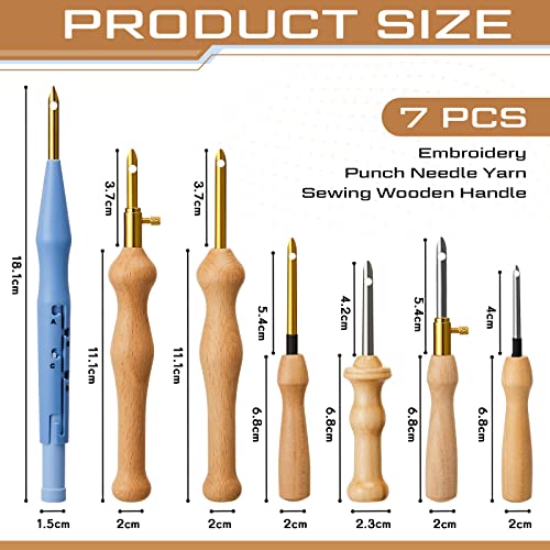 Lasnten 7 Pcs Embroidery Punch Needle Yarn Sewing Wooden Handle Punch Needle Embroidery Pen Rug Hooking Tool For Diy Stitching Craft Embellishment #TOP1