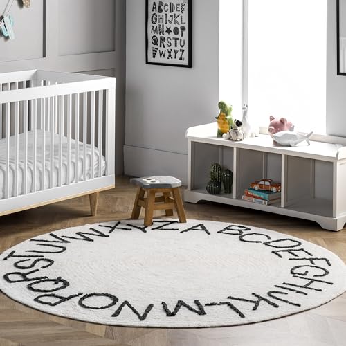 nuLOOM Alfombra Infantil Redonda Lavable 4' Ivory