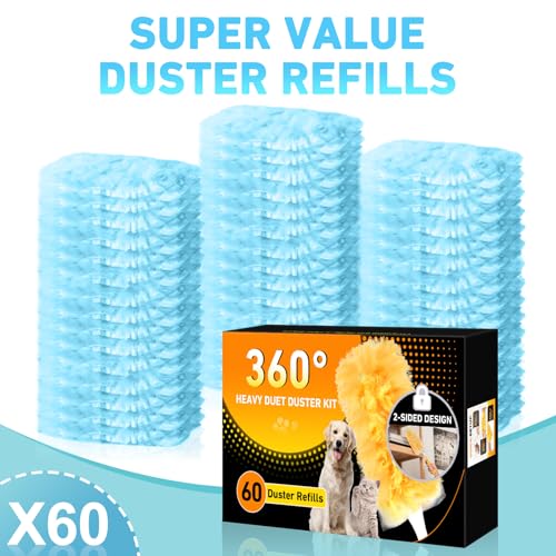 Image of 60 Count Heavy Duty Duster Refills for Swiffer, Multisurface 360 Larger Size Dusters with 4X Cleaning Power, Disposable Dusters for Pet, Cleaning Home, Blinds, Fans, Corners (60 pcs-Blue)