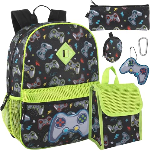 Trail maker Boys 6 in 1 School Backpack Set with Lunch Box, Pencil Case, Keychain Attached for...