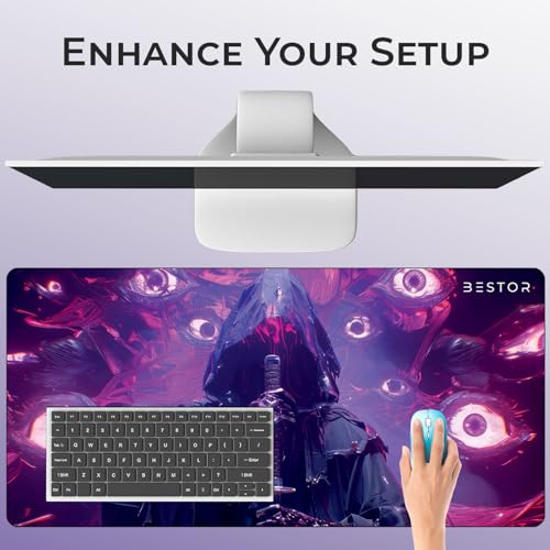 Image of BESTOR Anime Series Mouse Pad Dark Reaper Samurai Mouse pad with Anti-fray Stitching, Waterproof Surface & Non-Slip Rubber Base Stitched Edges Gaming Mouse Mat for Laptop (60cmx34cm)