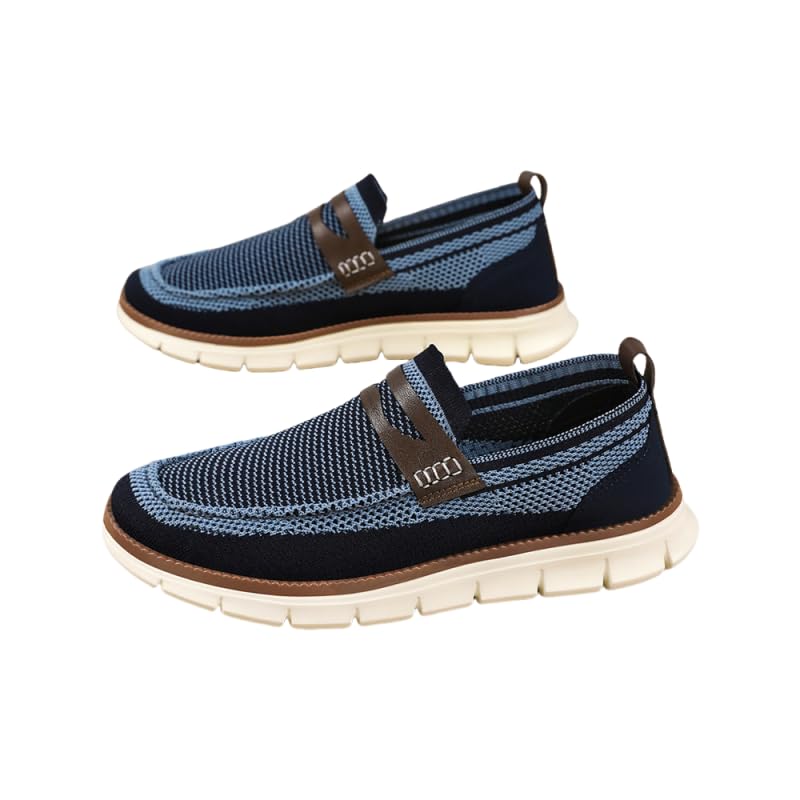 Plus Size Men's Breathable Slip On Loafer Shoes, Comfy Non Slip Stitched Walking Shoes for Men's Outdoor Activities