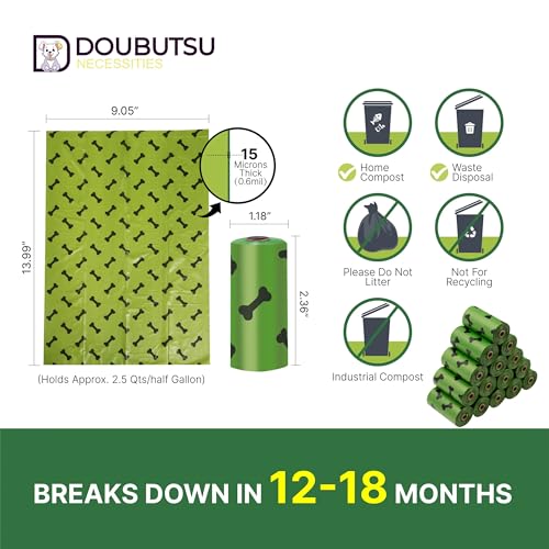 Image of Biodegradable & Eco-Friendly Lavender-Scented Dog Waste Bags - Strong, Durable, 100% Leak-Proof, 450 Count (30 Rolls) with Dispenser