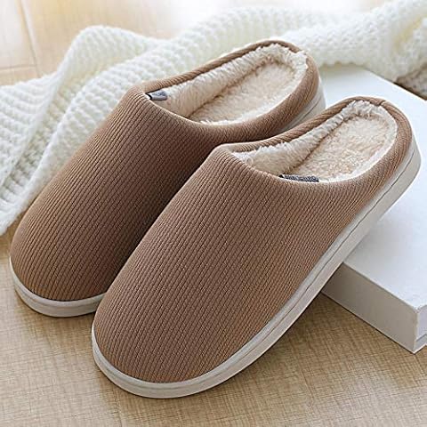 Womens Mens Slippers Memory Foam Comfort Fuzzy Plush Lining Slip On House Shoes Indoor Outdoor Couple Slippers,Brown,7UK/7.5UK Cover