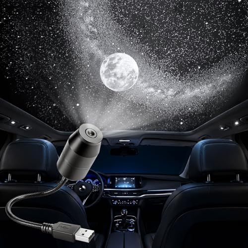 USB Galaxy Projector Night Light 360Rotation Night Light Star Projector with Romantic Atmosphere Portable Mini Star Roof Lights for Car Bedroom Decor (Starry Sky & Moon)