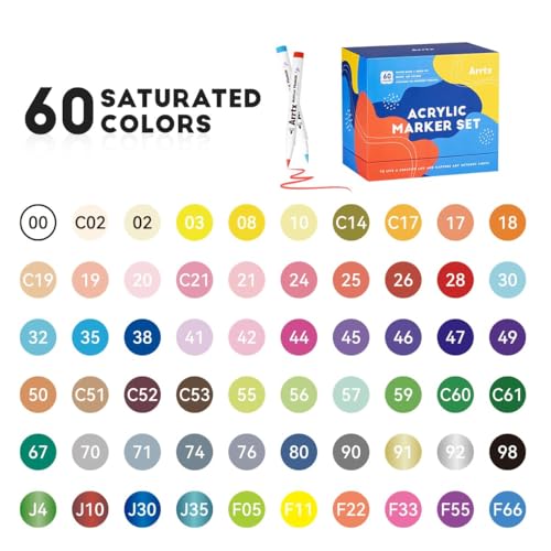 Image of Arrtx 60 Colors Acrylic Paint Pens, Markers Paint Pens, Brush Tip for Rock Painting, Wood, Canvas, Stone, Ceramic, DIY Crafts Making Art Supplies-with Neon & Metallic & Regular Color-60A