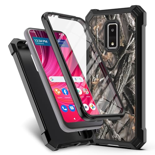 for BLU View 4 Phone Case BLU View 4 (B135DL) Cover w/[Built-in Screen Protector] Dual Layer Shockproof [Military-Grade][Full-Body] Protective Rugged Cover for Women Man Deer Tree Camo Leaf Design