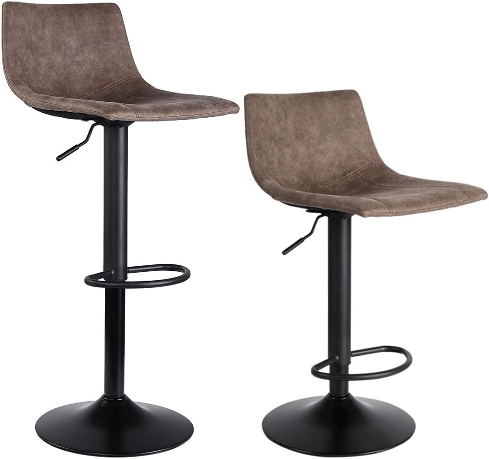 SUPERJARE Set of 2 Bar Stools, Swivel Barstool Chairs with Back, Modern Pub Kitchen Counter Height, Retro Brown, Fabric: Kitchen & Dining