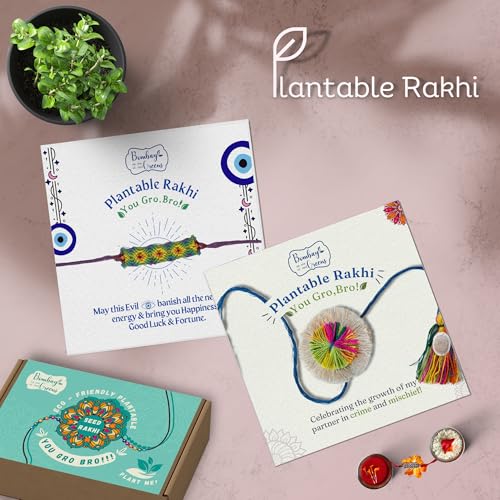 Image of Bombay Greens Plantable Rakhi for Brother Eco- Friendly DIY Grow Kit| Grow Plants from Seeds Rakhi | Rakhi Gift Set for Brother - Combo of Multi Flower and Evil Eye