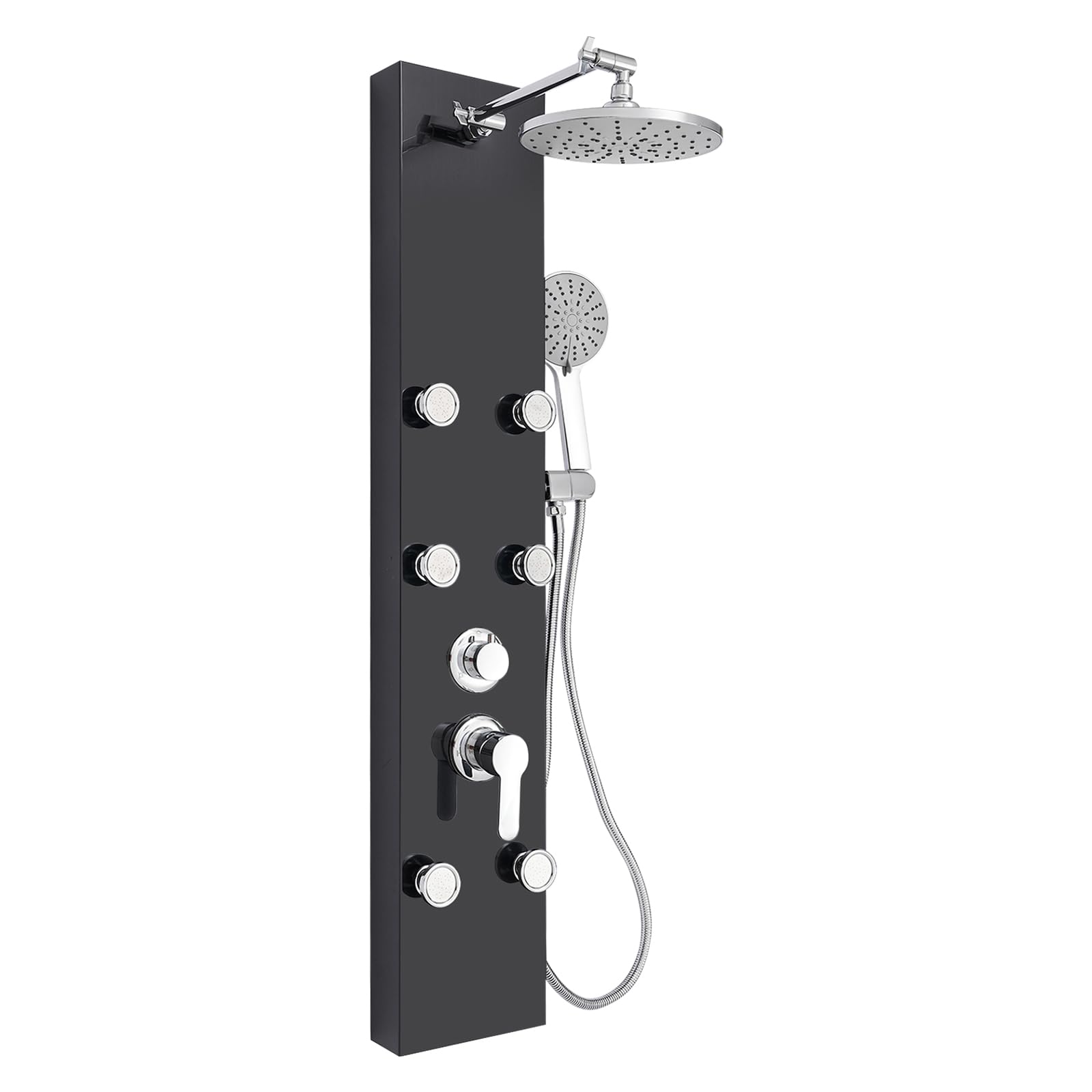 Duschpaneel mit 6 Massagedüsen Kopfbrause Handbrause Wandmontage Edelstahl Schwarz