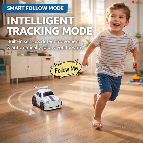 Image of VikriDA 2.4G Mini RC Drifting Induction Car for Kids | Remote Control Racing Car with LED Lights, Sound Effects, 360 Spins, Sensor Control, Auto Demo Toy for Boys & Girls - White