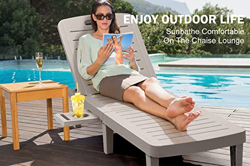 Sellerwe Chaise Lounge Outdoor, Waterproof Pp Lounge Chairs For Outside W/Adjustable 5 Positions & Cup Holder Sun Lounge Chair For Patio, Poolside, Beach, Yard In All Weather, 1Pcs, Grey #TOP2