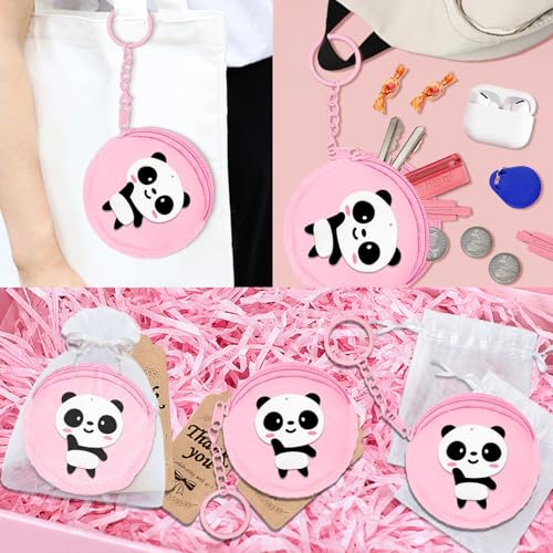36 Pack Panda Change Purses Set Include 12 Wallets with Keyring,12 Thank You Tags and 12 Organza Bags for Panda Lover, Panda Themed Jungle Safari Animals Birthday Party,Pink3