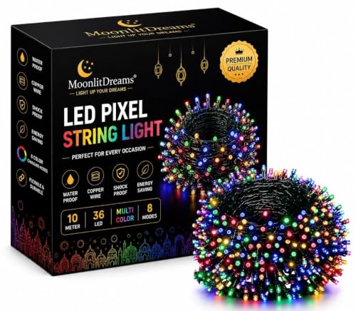Image of MoonlitDreams 10M 36 LED Multicolor Pixel Serial String Lights with 8 Modes Controller | Waterproof Copper Wire Fairy Lights for Diwali Decoration, Home Decor, Christmas, Wedding & Balcony (Pack of 1)