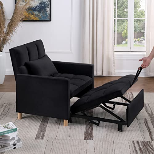Sillón Convertible Plegable Terciopelo Negro miniatura 3