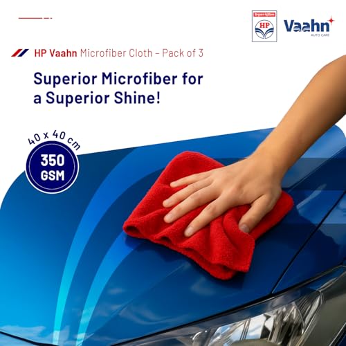 Image of HP Vaahn Microfiber Cloth for Car- 3 pcs - 40x40 cms - 350 GSM | Ultra Absorbent, Lint-Free Cleaning & Drying Towel | High-Density, Reusable & Eco-Friendly | Microfibre Towels for Car Bike Cleaning