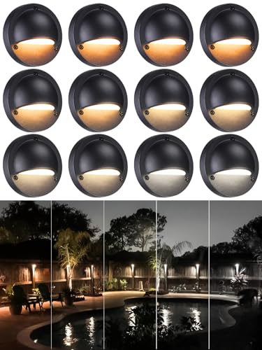 LEONLITE 12-Pack Update 5CCT LED Low Voltage Deck Lights, 180LM 3.74inch Landscape Step Railing...