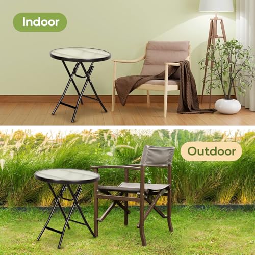 Abba Patio Outdoor Side Table, Round Folding Table With Tempered Glass Tabletop thumb #3