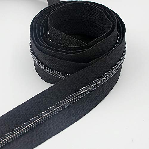 Image of Leekayer #5 Black Nickel Metallic Nylon Coil Teeth Zippers by The Yard Bulk 10 Yards Zipper Tape with 25pcs Black Nickel Sliders for DIY Sewing Tailor Craft Bag(Black)