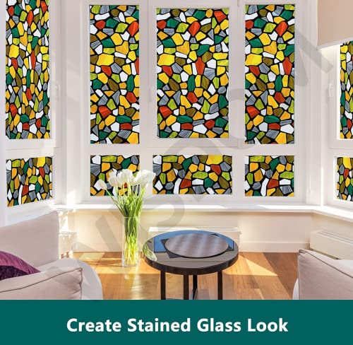 Image of WISDOM Privacy Window Film Frosted Glass Film Glass Film No Glue Anti-UV Window Sticker Non Adhesive for Privacy Office Meeting Room Bathroom Living Room (Stone Pattern, 12 x 80 inch)