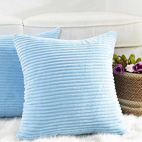 Home Brilliant Blue Throw Pillow Covers Set Supersoft Corduroy Decorative Pillow Covers Velvet Cushion Cover For Bed, 18X18 Inch, Baby Boy Blue #TOP2
