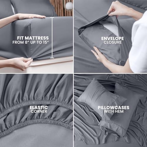 Image of Utopia Bedding Full Bed Sheets Set - Pack of 2 Sheet Sets - Perfect for Spa, Hotel, & Guest Bedroom - Brushed Microfiber - Shrinkage and Fade Resistant - Easy Care (Grey)