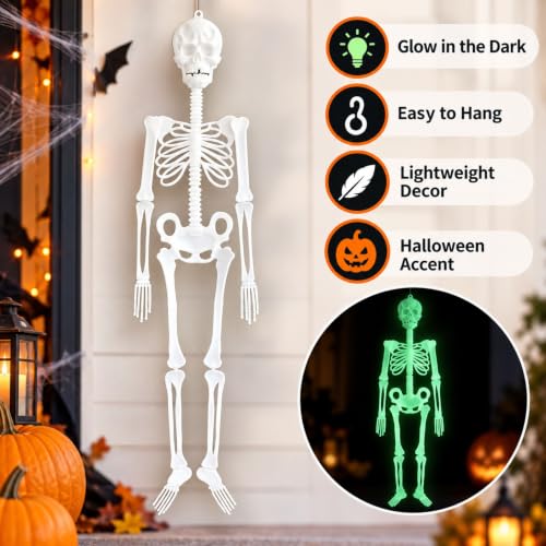 Halloween Skeleton Decoration, 5 Ft Glow in the Dark,Door Hanger Props - image 2