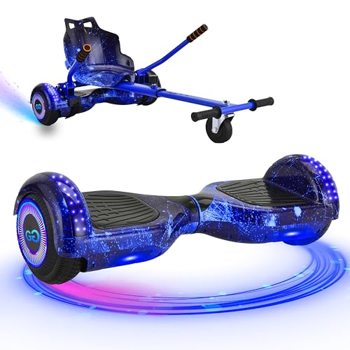 Gift Gadgets G1 Galaxy Blue Hoverboard & Hoverkart Bundle | Self-Balancing 6.5 Scooter with LED Lights & Bluetooth | Hoverboard and Kart Bundle | Hoverboard Go Kart Bundle for Kids Teens and Adults
